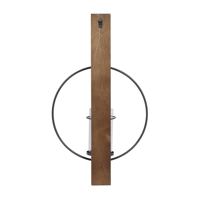 Wood Geometric Pillar Wall Sconce with Wood Back Mount - Brown - Roche River Decor