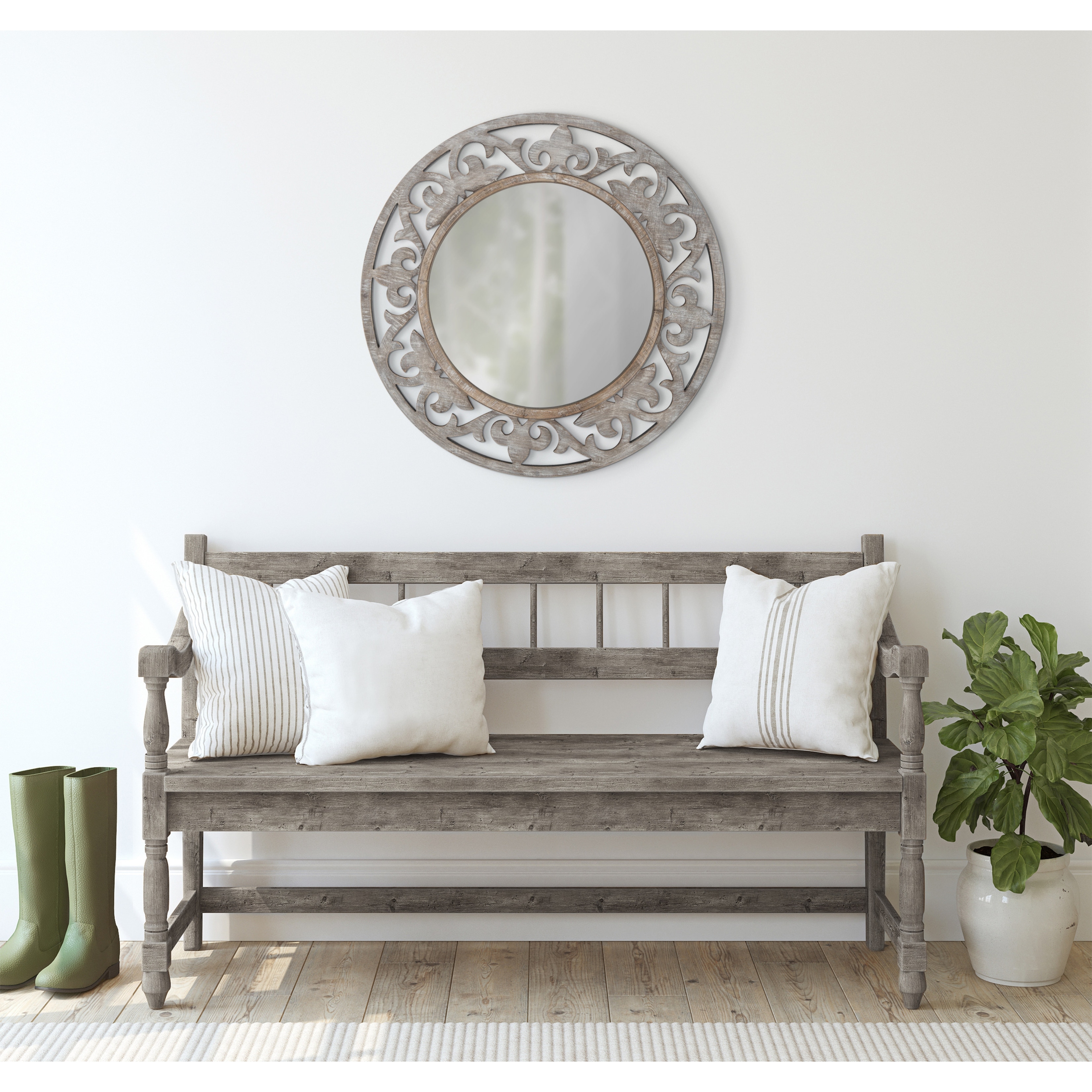 Shop Kate And Laurel Shovali Rustic Round Mirror White 31 5