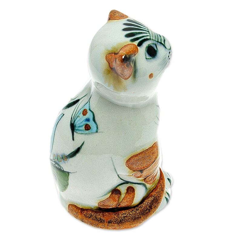 Novica Handmade Traditional Cat Ceramic Figurine
