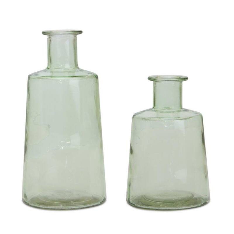 Glass Bottle Vase with Handle - 9.5" - Sage Green - Set of 2