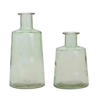 Glass Bottle Vase with Handle - 9.5" - Sage Green - Set of 2
