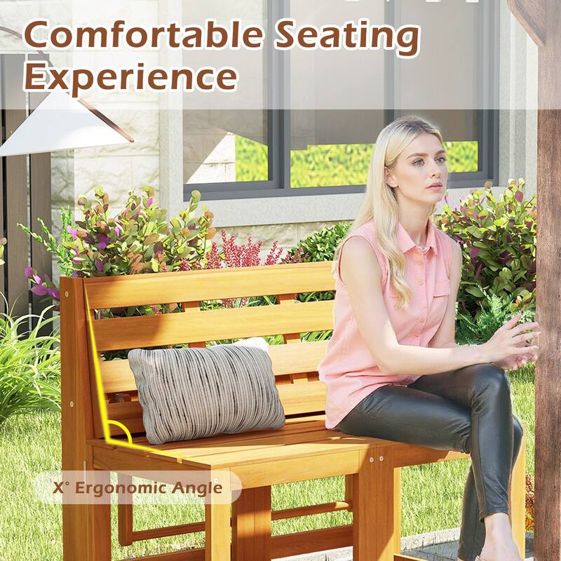 Gymax 3-in-1 Outdoor Acacia Wood Loveseat Bench Furnitur w/ Slatted