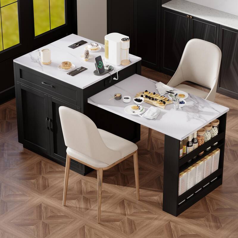 Tinny MDF Kitchen Island with Extendable Dining Table(32-in x28-in x36-in) - Black