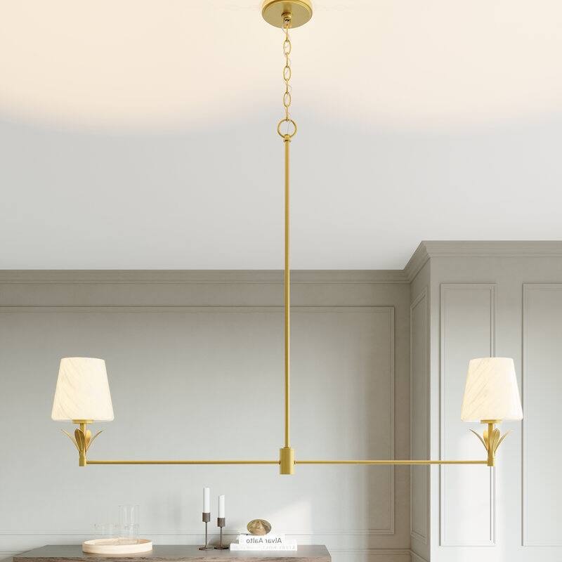 Acroma - 2 Light Gold Steel & Glass Dimmable Modern Linear Chandelier - N/A
