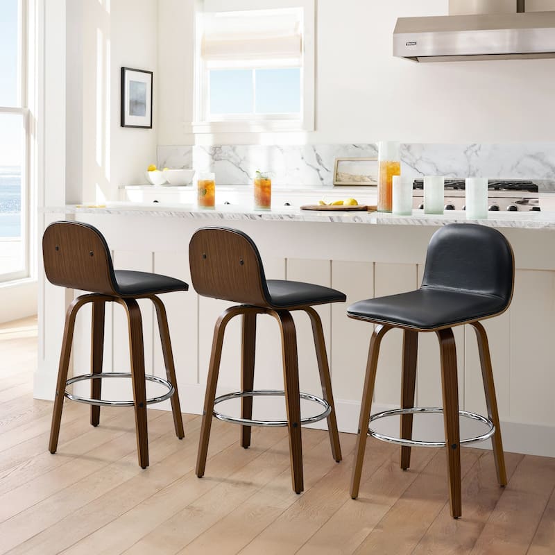 Upholstered Wood Swivel Bar Stools/ Counter Stool - Set of 3 - Black - Counter Height