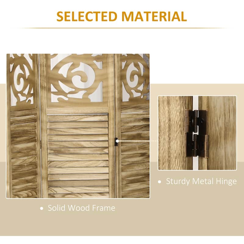 HOMCOM 4 Panel Room Divider, 5.5' Tall Wood Indoor Portable Folding Privacy Screens, Brown