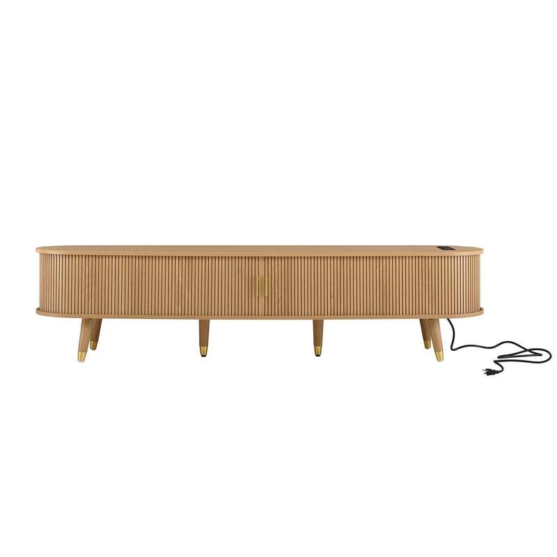 Mid-Century Modern Fluted TV Stand with Charging Station and Ample Storage for TVs Up to 80"