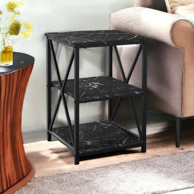 HomeRoots 26" Black Square End Table With Two Shelves - 18' X '26' X '18