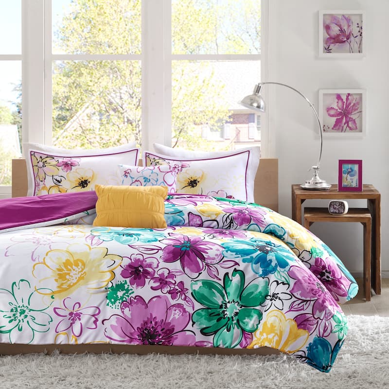 Ashley Floral Microfiber Comforter Set by Intelligent Design - Full - Queen