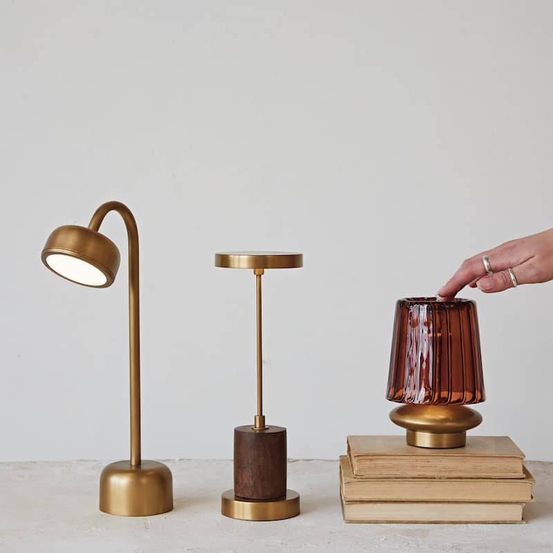 Metal and Mango Wood LED Table Lamp with Touch Sensor - 4.0"L x 4.0"W x 11.5"H