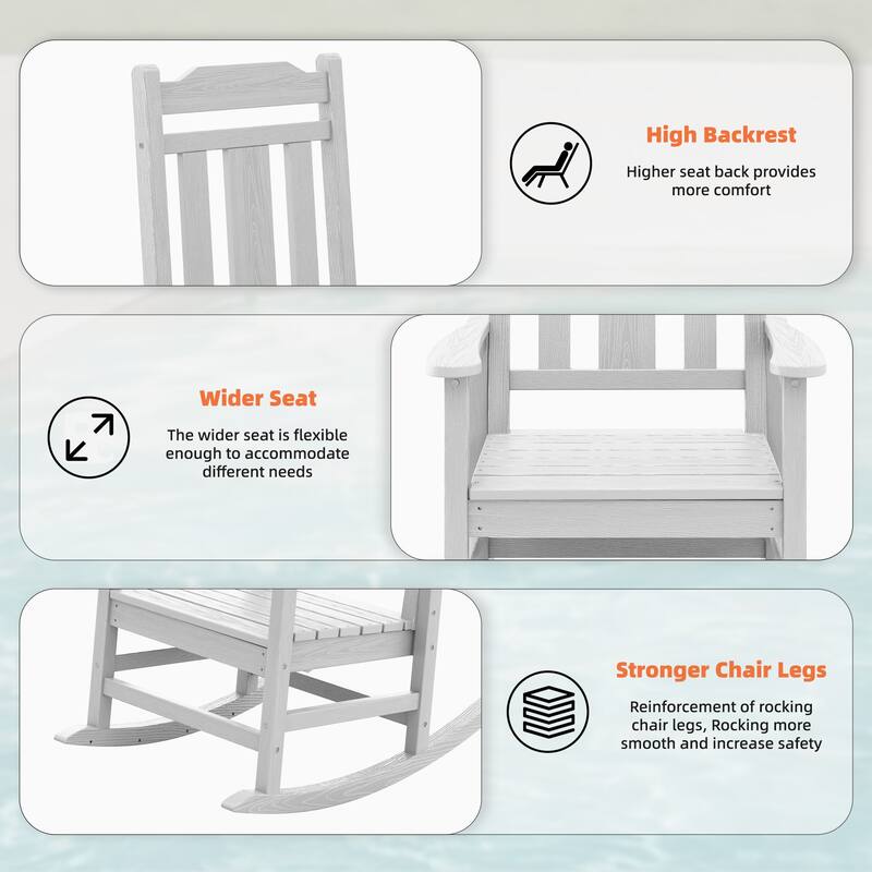 Outdoor Patio HDPE Rocking Chiar, Extra Wide Seat & Backrest