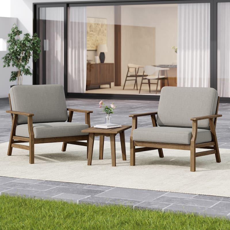 2 Set Outdoor Club Chairs with Cushions Acacia Wood Patio Chairs - Light Camel/BROWN WOOD