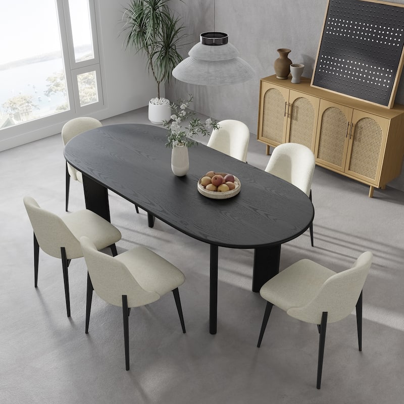 Solid Wood Farmhouse Dining Table Oval Wood Top for Modern Dining Rooms & Family Gatherings