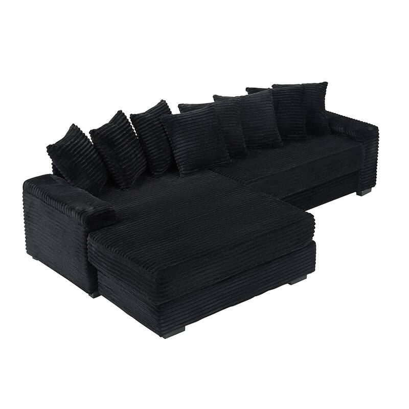 111.4 " L-Shaped Corduroy Sofa with 8 Throw Pillows and Footstool
