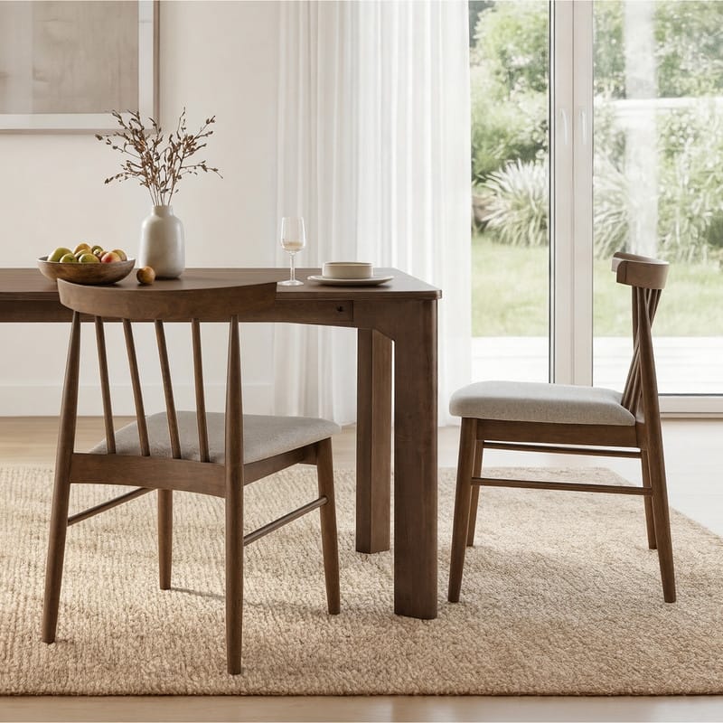 Spruce & Spring Windsor Spindle Back Upholstered Dining Chair with Solid Wood Frame - Set of 2 - Silver Grey