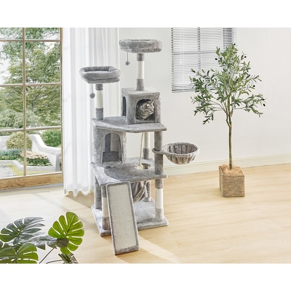 64.6 Inches Cat Tree 6 Levels Cat Tower with Large Scratching Board,2 Cat Condos,Plush Perch and Cozy Hammock. Opens flyout.
