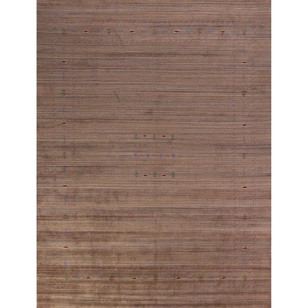 Striped Brown Gabbeh Oriental Area Rug Handmade Wool Carpet - 9'0" x 11'6"