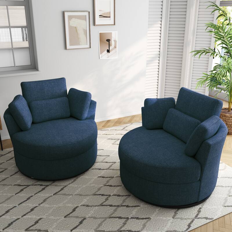 Set of 2 Upholstered Swivel Accent Barrel Chairs with Toss Pillows
