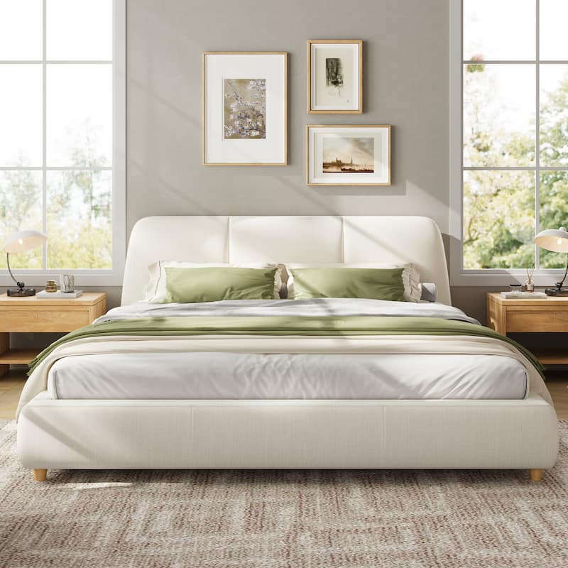 Christopher Knight Home- Mitchell Linen Blend Upholstered Bed Frame with Headboard