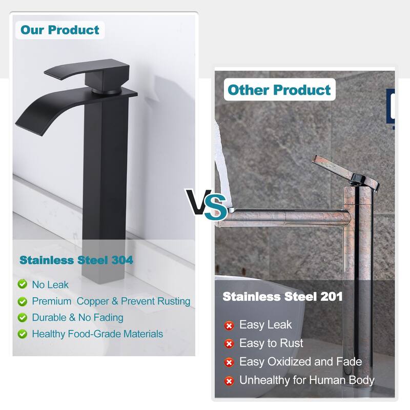 WOWOW Single Handle Single Hole Waterfall Bathroom Vessel Faucet