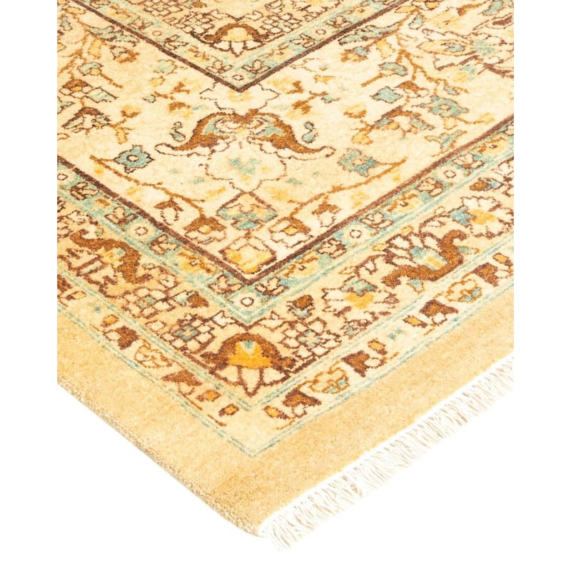 Overton Hand Knotted Wool Vintage Inspired Traditional Mogul Yellow Area Rug - 8' 3" x 10' 8"