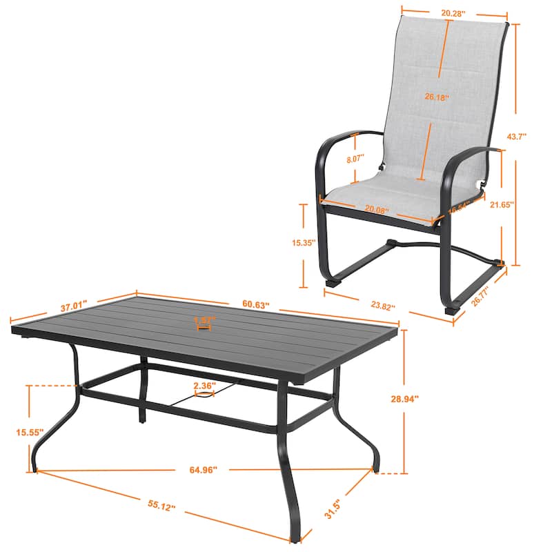 Patio Dining Set, Premium Textilene Chairs, Rectangle Iron Table
