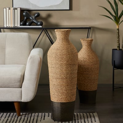 Artisan Crafted Tall Brown Seagrass Woven Floor Vase - Overstock - 36528534