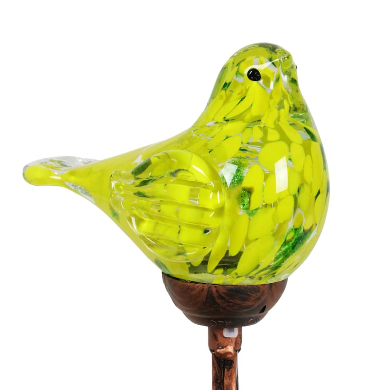 Exhart Solar Pearlized Hand Blown Glass Bird Garden Stake, 6 by 31 Inches
