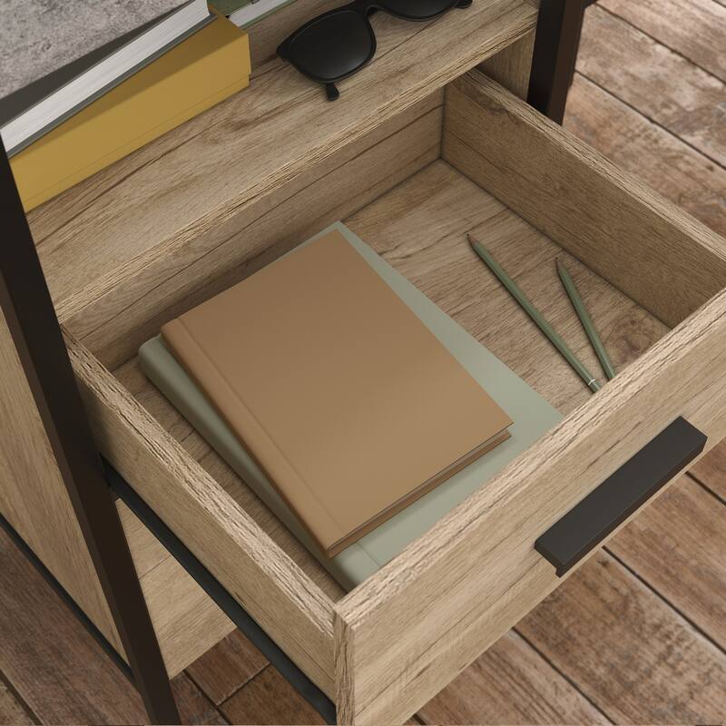 Wood L-Shaped Desk with File Drawer, Brown