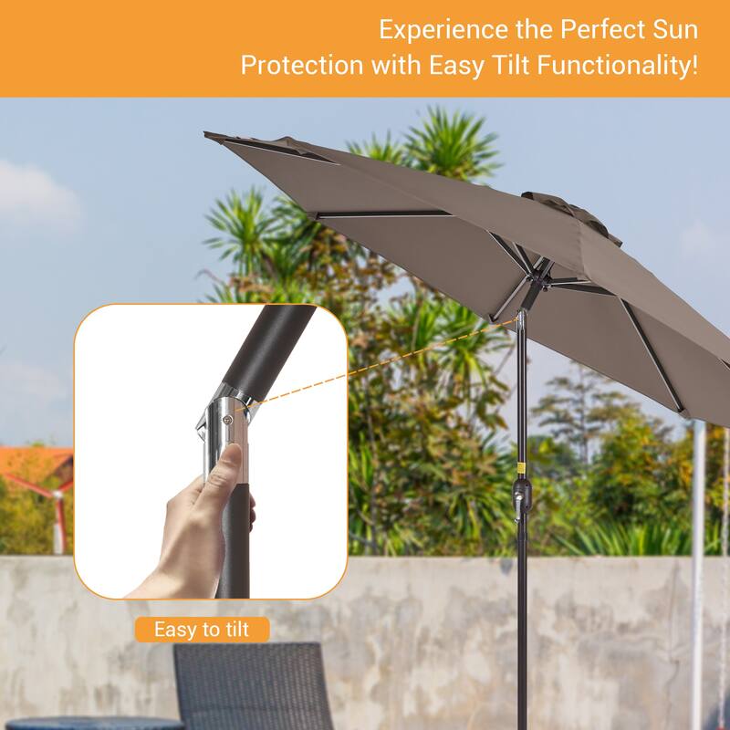 LIVOOSUN 9Ft Large Round Outdoor Patio Market Umbrella with Crank and 8 Ribs, Gray