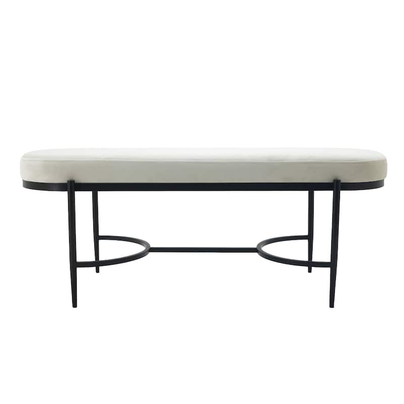 Luxurious Upholstered Bench with Metal Base Frame - 47.5", Ivory - 47.5"