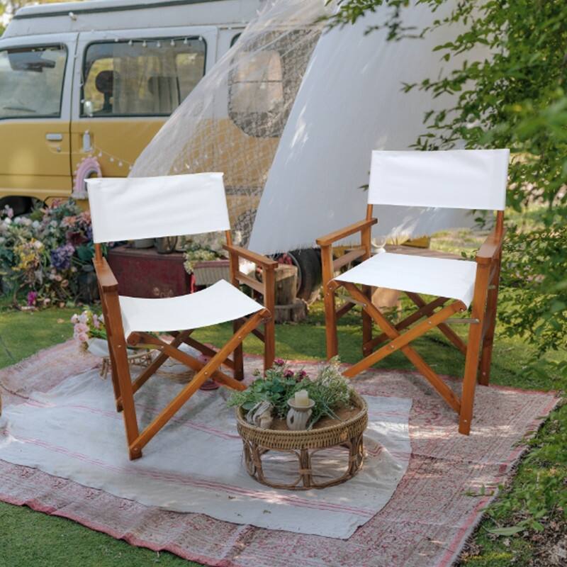 2-Piece Populus Wood & Canvas Director's Chair Set, Foldable - Natural