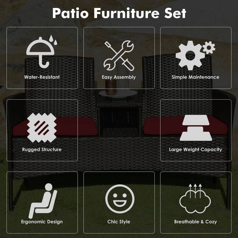 Costway Patio Rattan Conversation Set Seat Sofa Cushioned Loveseat - See Details