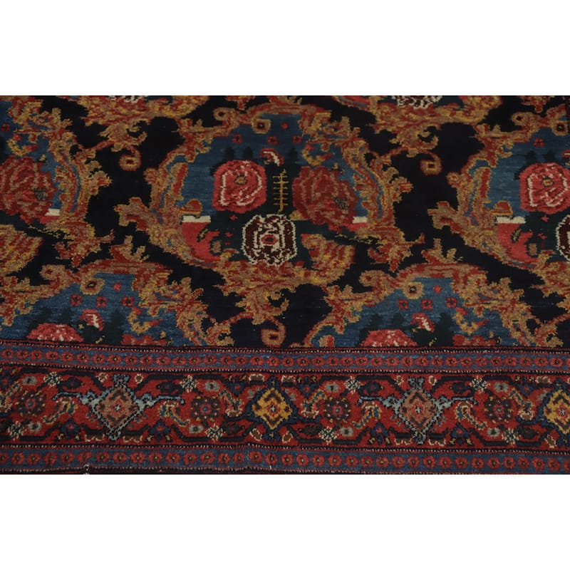 Hand Knotted Oriental 100% Wool Carpet Traditional Floral Navy Blue & Blues Senneh Area Rug - 6' 5'' X 4' 3''
