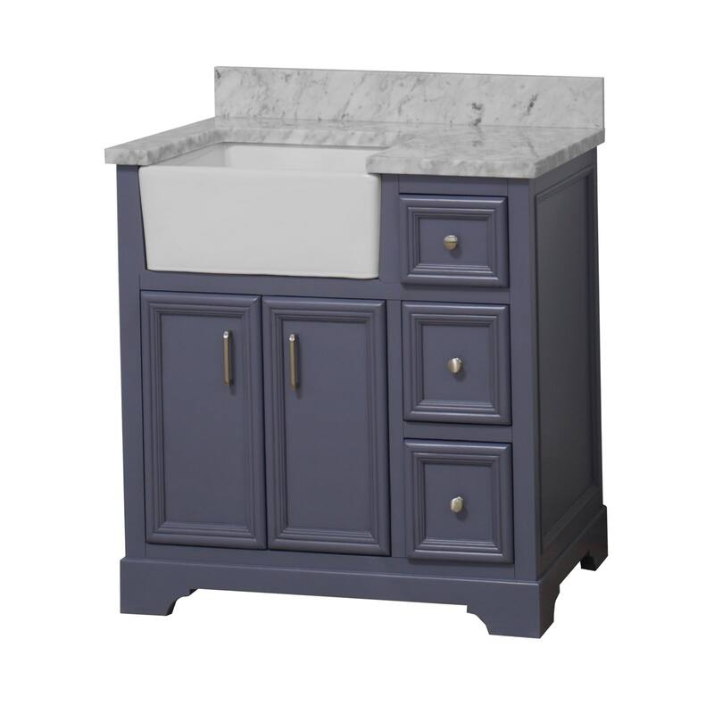 KitchenBathCollection Zelda 36" Farmhouse Bathroom Vanity with Carrara Marble Top