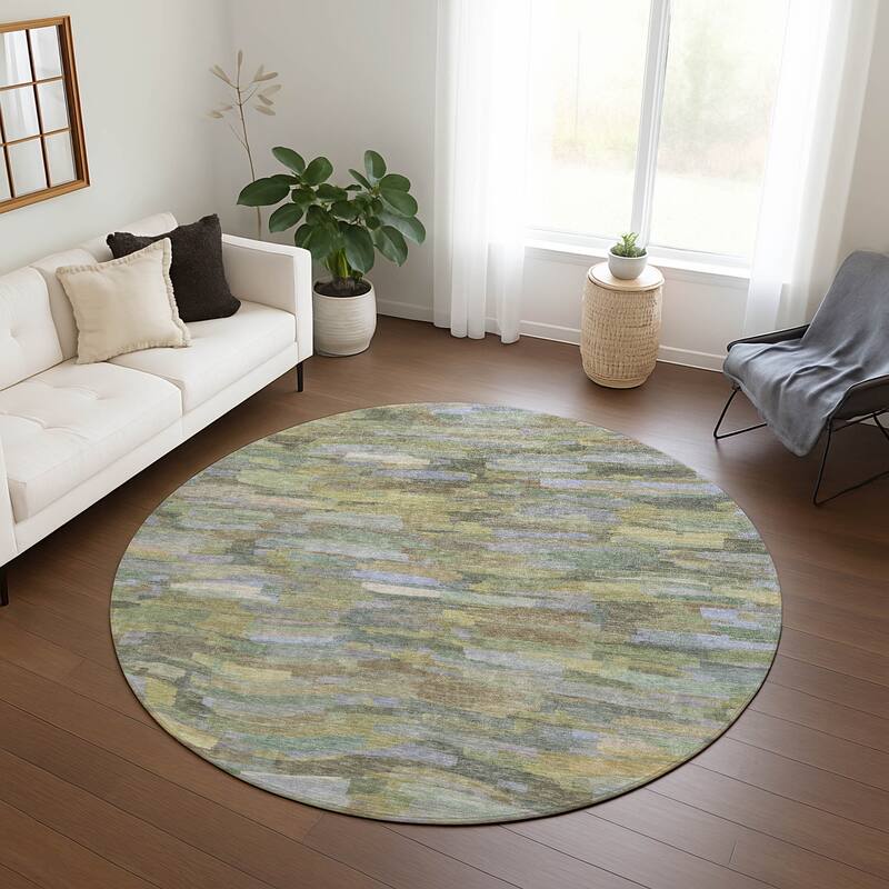 Machine Washable Indoor/ Outdoor Abstract Rock Chantille Rug