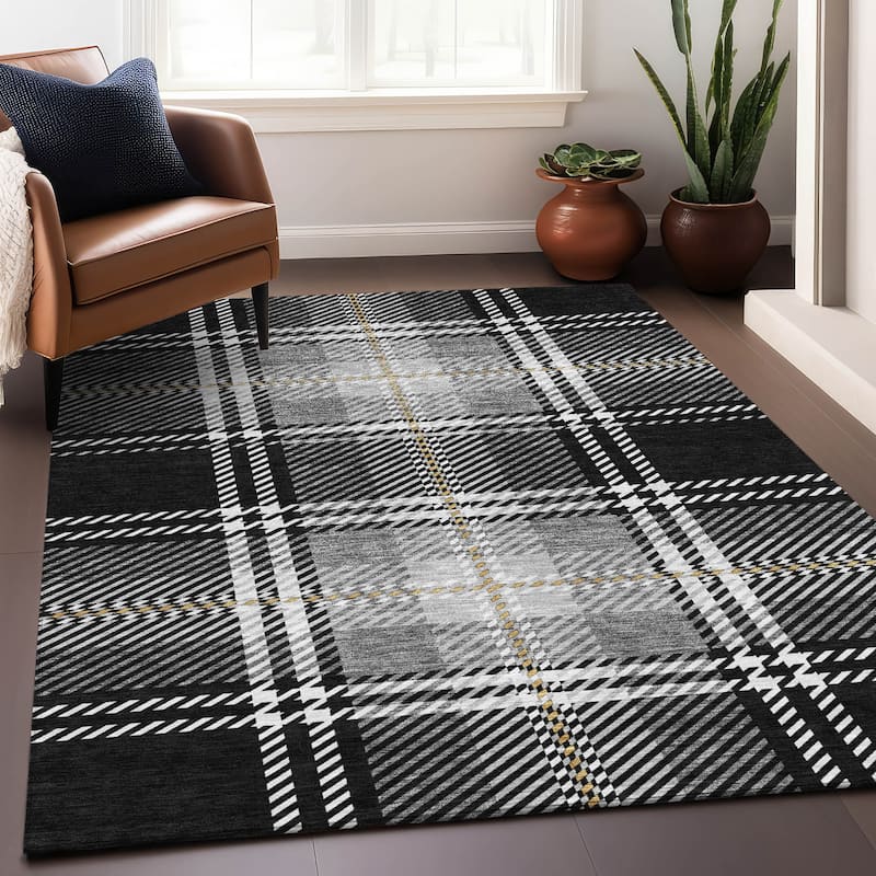 Premium Washable Super Soft Plaid Mayfield Rug - Black - 9' x 12'