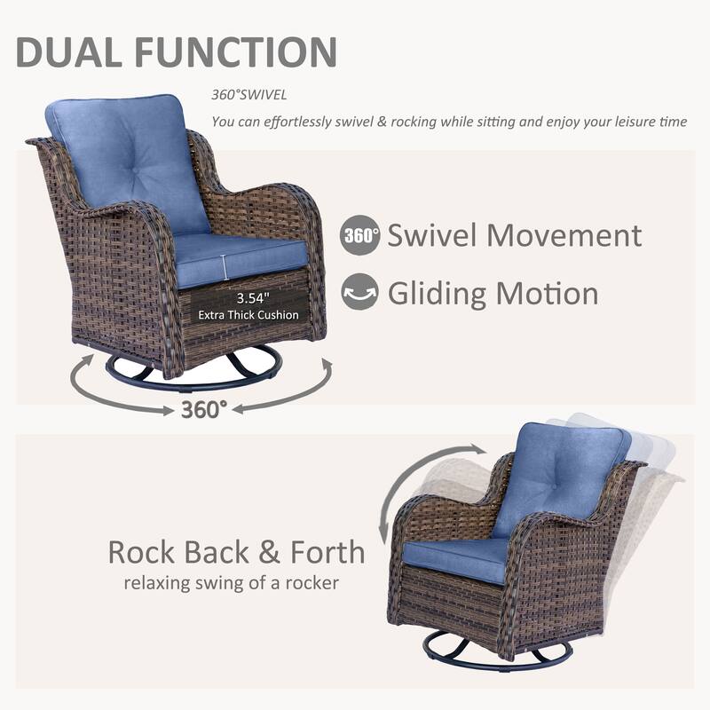 6-piece Outdoor Patio Wicker Swivel Rocker Chairs Set with Side Table