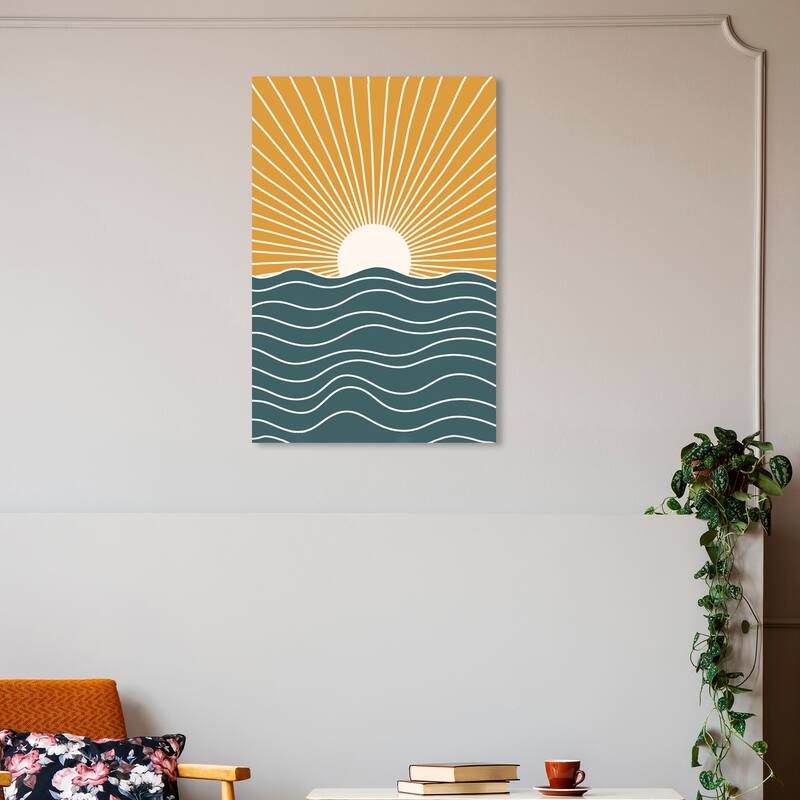 Wynwood Studio Canvas Nautical and Coastal Sun from early Gold and Dark Blue Nautical & Coastal Wall Art Canvas Print