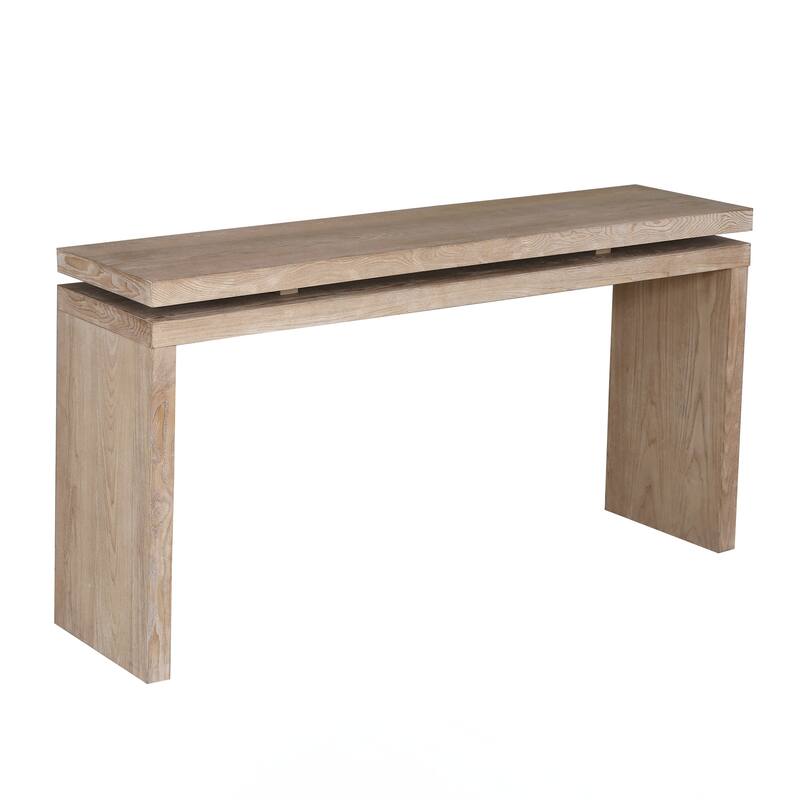 Retro Wooden Entryway Table with Double Board Suspension Design, Solid Wood & MDF, Sofa Table for Living Room