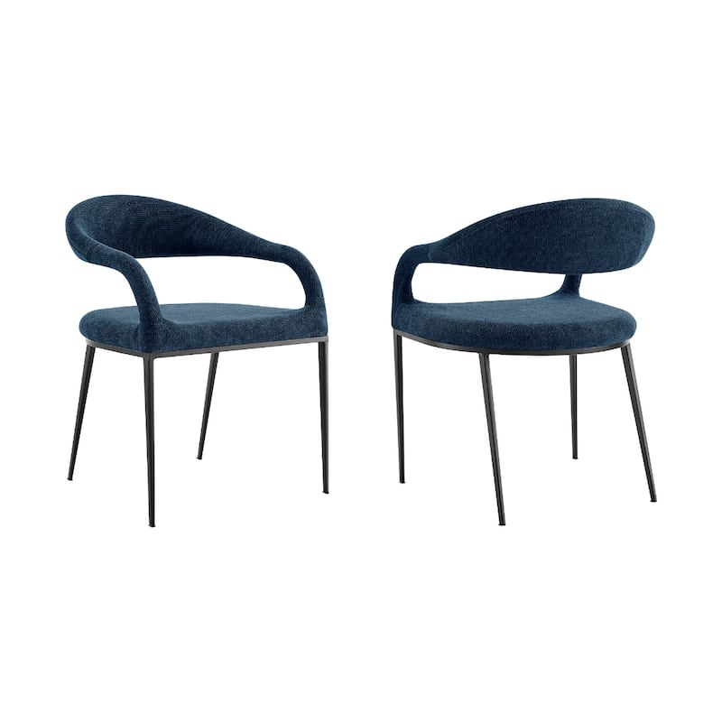 Metal Dining Armchairs with Polyester Upholstery Open Back, Set of 2 - 22” x 21” x 30” (D x W x H)