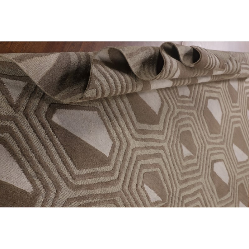 Geometric Indo Modern Area Rug Handmade Wool Carpet - 8'11"x 11'9"