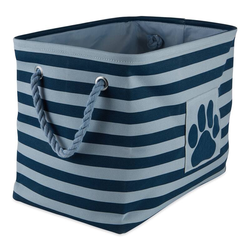 Bone Dry Polyester Pet Bin Stripe With Paw Patch Black Rectangle Large - Large Rectangle Dark Navy
