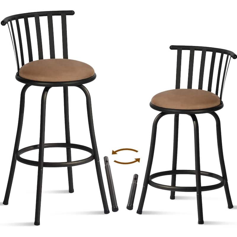 Homylin Set of 2 Swivel BarStools 24" or 29'' Metal Frame with Footrest,Mid-Century Modern,Suitable for Kitchen,Home,Bar,Brown