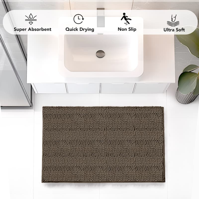 Deconovo Non Slip Chenille Striped Bath Mat Soft Durable