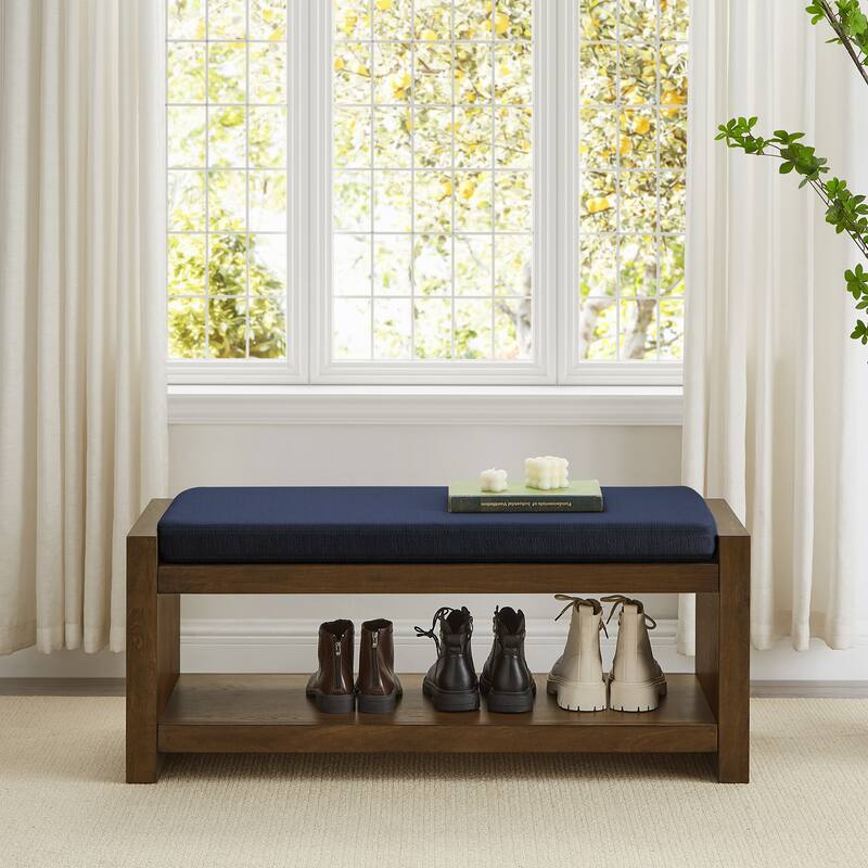 40" Accent Bench with Lower Shelf Shoe Rack, Padded Seating Bench for Living Room, Modern Compact Bed End Bench with Storage