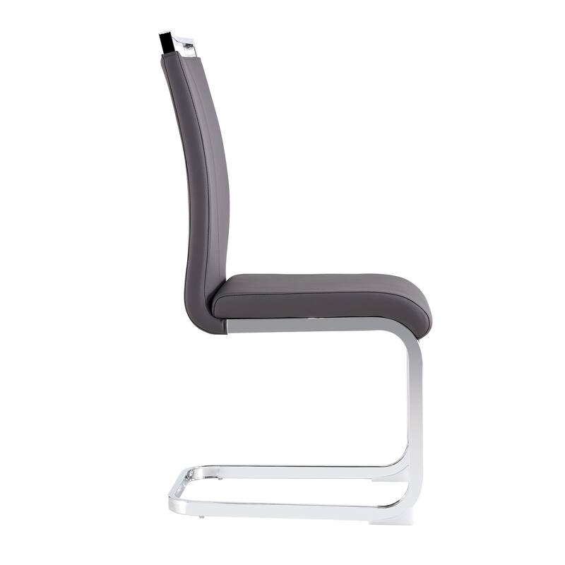 Modern PU Faux Leather High Back Dining Chairs with C-shaped Tube Chrome Metal Legs for Multiple Rooms