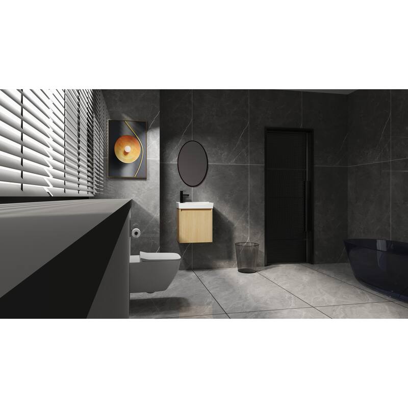 20" Wall-Mounted Bathroom Vanity with Ceramic Sink, Storage Cabinet with Door, Engineered Wood Base