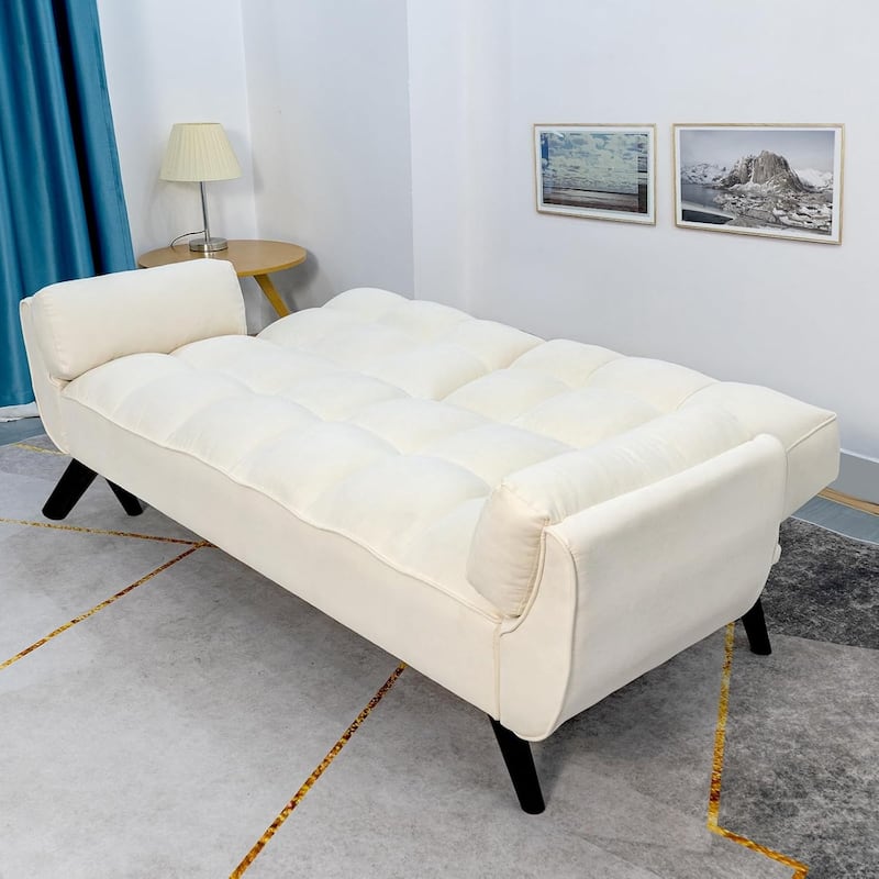 75.39 IN. Futon Sofa Bed, Convertible Upholstered Couch Sleeper with Reclining Sleeper Split Tufted Back - Beige