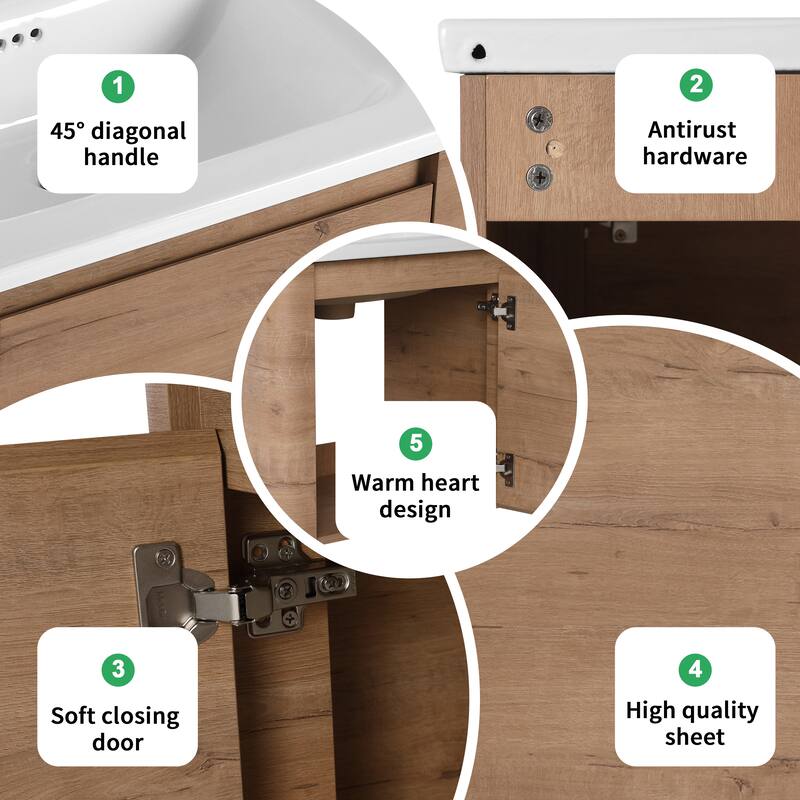 BNK 24''/28''/36''/40''/60''/68'' Bathroom Vanity With Sink, Floating Bathroom Vanity with Soft Close Doors and Shelf